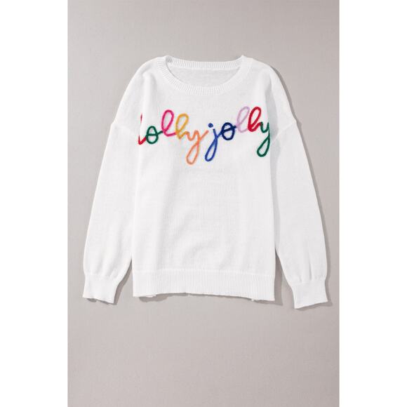 White Holly Jolly Round Neck Casual Sweater - Picture 2 of 3